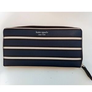 Kate Spade New York Cameron Large Continental Wallet - Navy/Cream/Black Striped